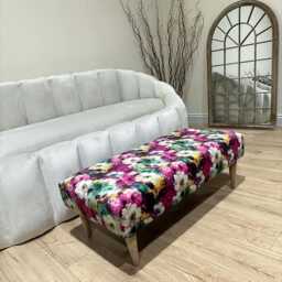 Premium Belle Floral Printed Footstool Window Bay Seat Pouffe Coffee Table. Handmade Chesterfield Traditional Footrest Made in UK - thumbnail 2