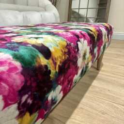 Premium Belle Floral Printed Footstool Window Bay Seat Pouffe Coffee Table. Handmade Chesterfield Traditional Footrest Made in UK - thumbnail 3