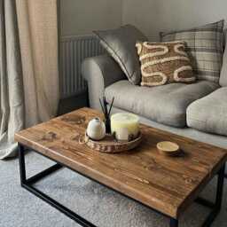 Handmade Industrial Rustic Coffee Table - Reclaimed Wood Top Metal Legs Farmhouse UK Living Room - thumbnail 2