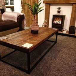 Handmade Industrial Rustic Coffee Table - Reclaimed Wood Top Metal Legs Farmhouse UK Living Room - thumbnail 3