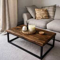 Handmade Industrial Rustic Coffee Table - Reclaimed Wood Top Metal Legs Farmhouse UK Living Room