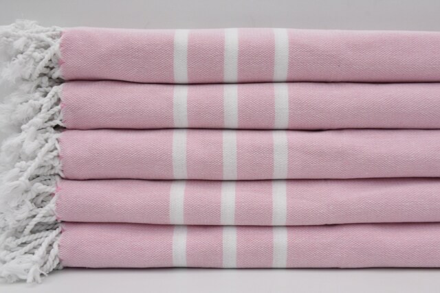 "Pink Hand Towel, White Striped Towel, Tea Towel, 18""x40" - image 1