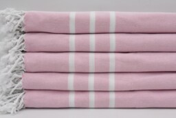 "Pink Hand Towel, White Striped Towel, Tea Towel, 18""x40" - thumbnail 1