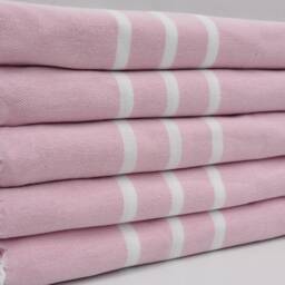 "Pink Hand Towel, White Striped Towel, Tea Towel, 18""x40" - thumbnail 3