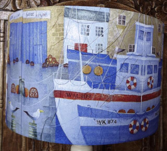 Harbour Boats No.2 , Lamp Shade , Shabby Chic Blue Red White Nautical Bathroom Free Gift - image 1