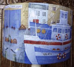 Harbour Boats No.2 , Lamp Shade , Shabby Chic Blue Red White Nautical Bathroom Free Gift - thumbnail 1