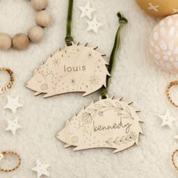 Personalized Wooden Hedgehog Christmas Ornament Custom Name Woodland Keepsake Holiday - thumbnail 2