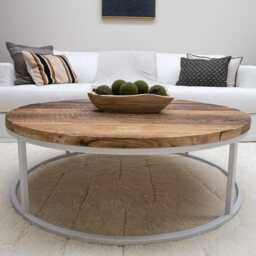 Handmade Rustic Round Coffee Table- Desk- Modern Reclaimed Wood- Industrial - thumbnail 1