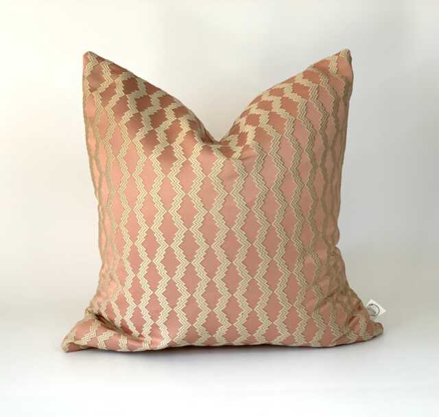 Handmade Embroidered Pink Gold Cushion Cover, Reclaimed Fabric - image 1