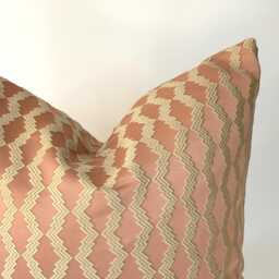 Handmade Embroidered Pink Gold Cushion Cover, Reclaimed Fabric - thumbnail 4