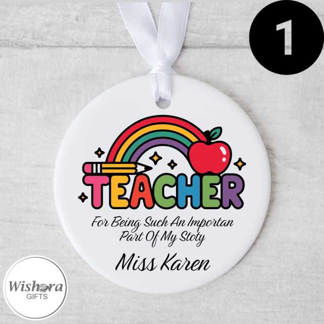 Personalised Teacher Ornament - End Of Term Gift For Teacher, Custom Name & Message, Rainbow, Heart - image 1