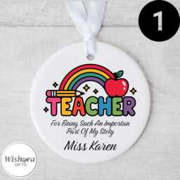 Personalised Teacher Ornament - End Of Term Gift For Teacher, Custom Name & Message, Rainbow, Heart - thumbnail 1