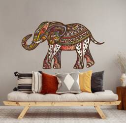 Boho Elephant Wall Decal Living Room, Large Mandala Bedroom, Yoga Studio Decor Vinyl Sticker, Custom Size Printed Vl42 - thumbnail 1