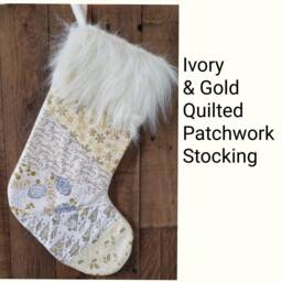 Gold & Ivory Christmas Stocking Ooak Patchwork Stocking. Quilted #8