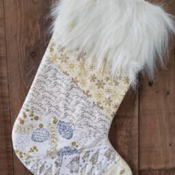 Gold & Ivory Christmas Stocking Ooak Patchwork Stocking. Quilted #8 - thumbnail 2