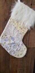Gold & Ivory Christmas Stocking Ooak Patchwork Stocking. Quilted #8 - thumbnail 3