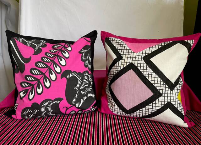 "Designers Guild Miami Pillow Cover Pink, Black & White Cotton - 18""x 18" - image 1
