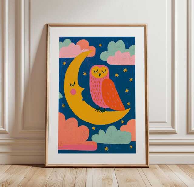 Owl Moon Poster, Nursery Animal Print, Children's Wall Art - image 1