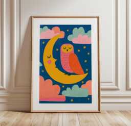 Owl Moon Poster, Nursery Animal Print, Children's Wall Art - thumbnail 1