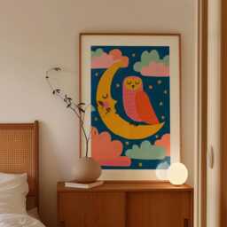 Owl Moon Poster, Nursery Animal Print, Children's Wall Art - thumbnail 3