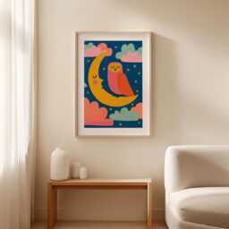 Owl Moon Poster, Nursery Animal Print, Children's Wall Art - thumbnail 2