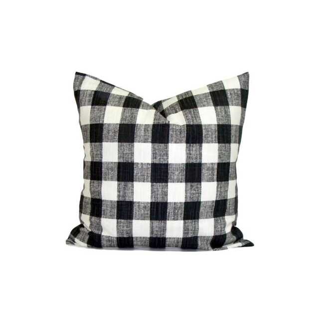 Black Plaid Pillow Covers For 20x20 Pillow, 18x18 16x16 All Sizes Inc Euro Sham - image 1