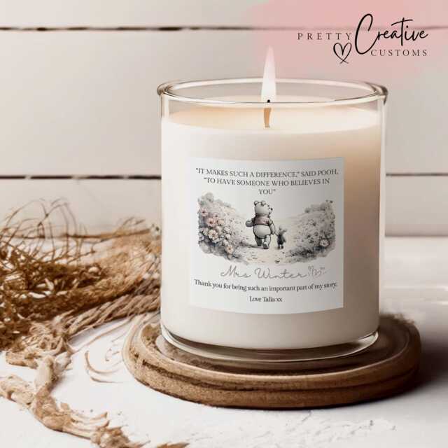 Personalised Teacher Thank You Candle Gift, End Of Year School Nursery Primary Appreciation, Childminder Candle, Winnie The Pooh - image 1