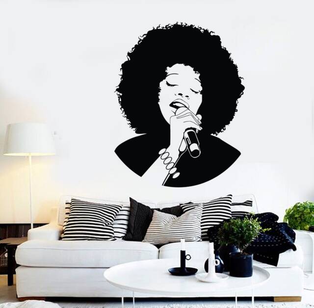 Singer Vinyl Wall Decal Black Girl Singing Microphone Pop Music Decor - #2250Di - image 1