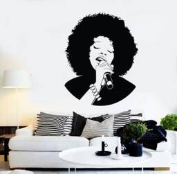 Singer Vinyl Wall Decal Black Girl Singing Microphone Pop Music Decor - #2250Di - thumbnail 1