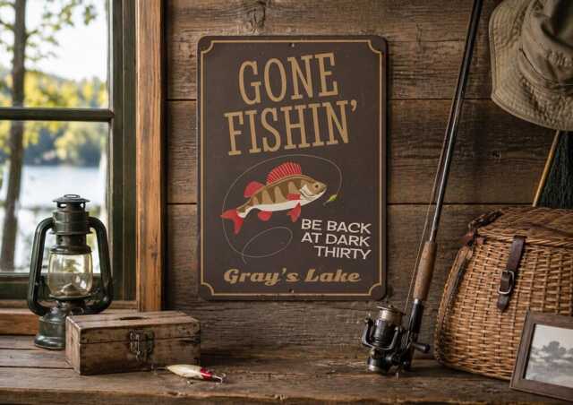 Gone Fishin Sign Metal Sign, Funny Fishing Personalized Fisherman Wall Art, Gift - image 1
