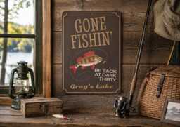 Gone Fishin Sign Metal Sign, Funny Fishing Personalized Fisherman Wall Art, Gift - thumbnail 1