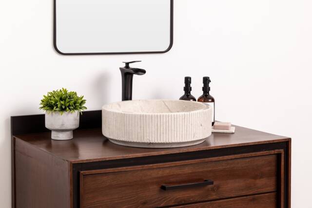 Natural Stone Vessel Bathroom Sink, Burj Ojinaga Marble, Fluted Vanity Basin - image 1