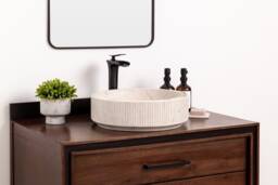 Natural Stone Vessel Bathroom Sink, Burj Ojinaga Marble, Fluted Vanity Basin