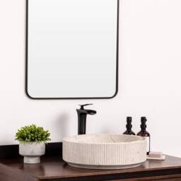 Natural Stone Vessel Bathroom Sink, Burj Ojinaga Marble, Fluted Vanity Basin - thumbnail 3