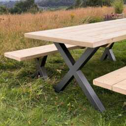 Rustic Farmhouse Garden Table With Metal X Legs - Available in 4 Sizes