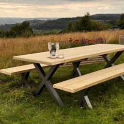 Rustic Farmhouse Garden Table With Metal X Legs - Available in 4 Sizes - thumbnail 2