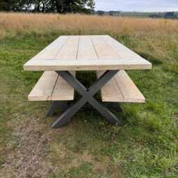 Rustic Farmhouse Garden Table With Metal X Legs - Available in 4 Sizes - thumbnail 3