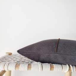 Dark Blue Grey Linen Pillow Cover With Hand-stitched Detail - Textured Heavyweight Fabric - thumbnail 3