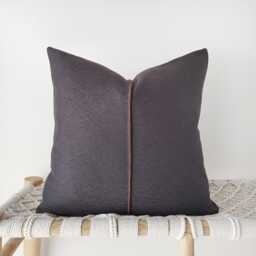 Dark Blue Grey Linen Pillow Cover With Hand-stitched Detail - Textured Heavyweight Fabric - thumbnail 1