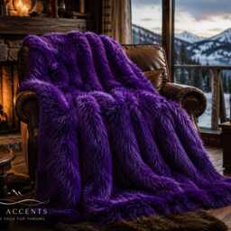 Purple Faux Fur Throw - Luxury Minky Blanket Bedspread I Custom Made in Usa - thumbnail 2