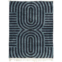 Modern Geometric Rug, Black & Teal Blue Arch Pattern Area Moroccan Style Wool Carpet, Contemporary Home Decor - thumbnail 2