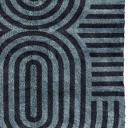 Modern Geometric Rug, Black & Teal Blue Arch Pattern Area Moroccan Style Wool Carpet, Contemporary Home Decor - thumbnail 3