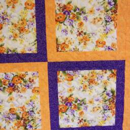 "Handmade Pansy Throw Quilt Orange & Purple Floral Lap Quilt - 50"" X 64" - thumbnail 2