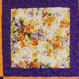 "Handmade Pansy Throw Quilt Orange & Purple Floral Lap Quilt - 50"" X 64" - thumbnail 3