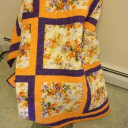 "Handmade Pansy Throw Quilt Orange & Purple Floral Lap Quilt - 50"" X 64" - thumbnail 4