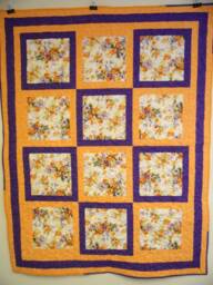"Handmade Pansy Throw Quilt Orange & Purple Floral Lap Quilt - 50"" X 64"