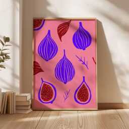 Pop Art Fig Print, Maximalist Bohemian Kitchen Decor, Pink Aesthetic Wall Art, Folk Fruit Poster, Unique Eclectic Home Gift - thumbnail 3
