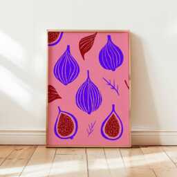 Pop Art Fig Print, Maximalist Bohemian Kitchen Decor, Pink Aesthetic Wall Art, Folk Fruit Poster, Unique Eclectic Home Gift - thumbnail 1