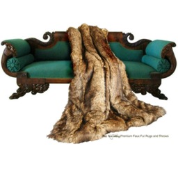 Luxury Faux Fur Throw Blanket - Golden Brown Wolf Stripe, Minky Lining