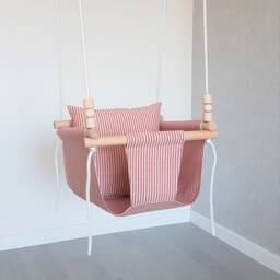 Red Striped Linen Baby Swing Indoor Nursery Decor - thumbnail 3